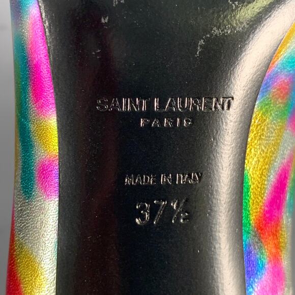SAINT LAURENT Size 7.5 Metallic Silver Multi Color Leather Stiletto Pumps - Picture 9 of 11